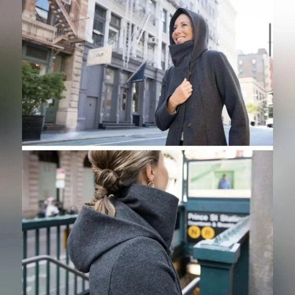 Betabrand San Francisco All day Hooded Trench Coat Gray Mock Neck M - Picture 9 of 9